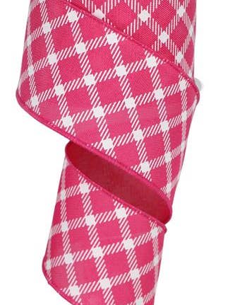 2.5"X10YD DIAMND CHECK/FAUX ROYAL BURLAP - FUCHSIA/WHITE - RGE161107 for wholesale by General Wholesale Inc