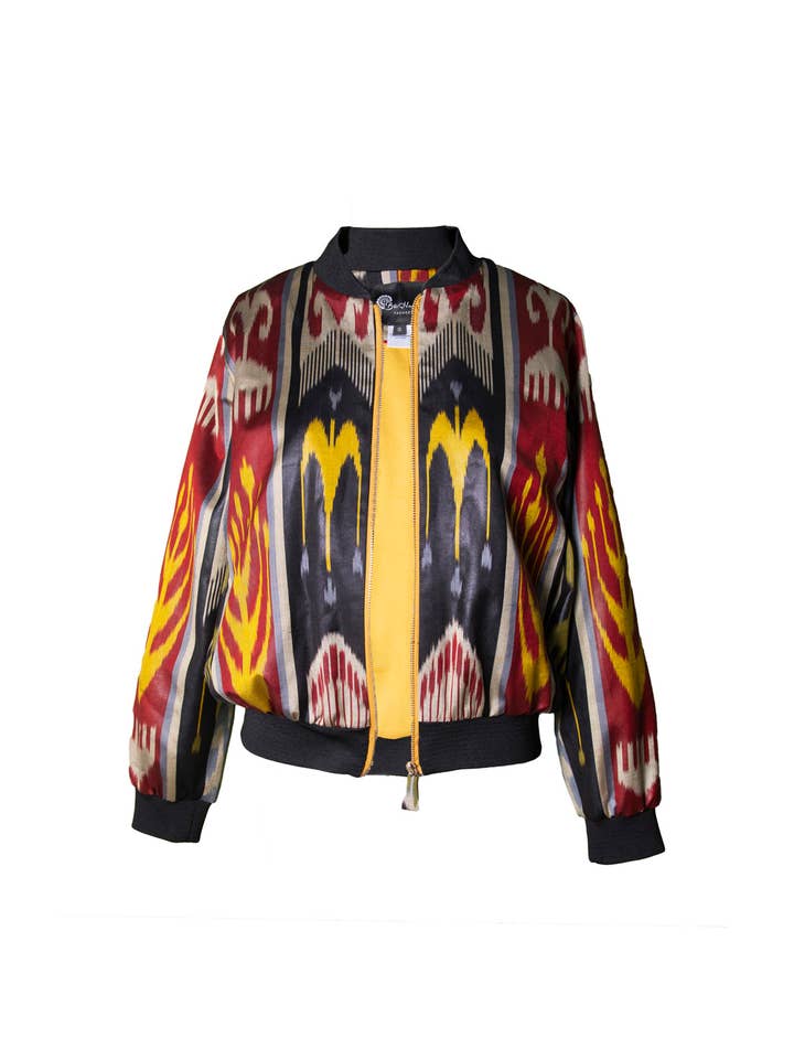 Blouson aviateur Ikat en soie | Multicolore IK07 pour la vente par Bibi Hanum