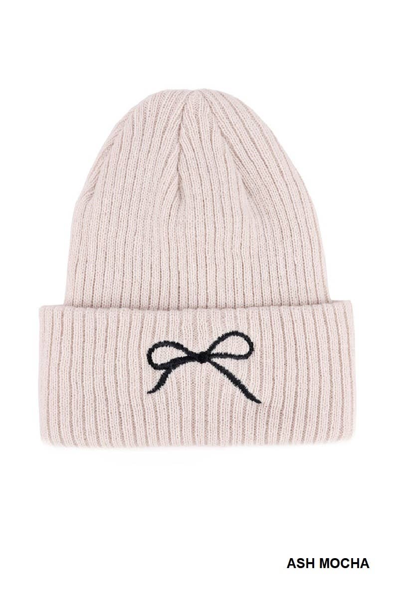 Vanilla Monkey - Wholesale Beanie - Women's - Coquette Bow Embroidered Knitted Beanie0