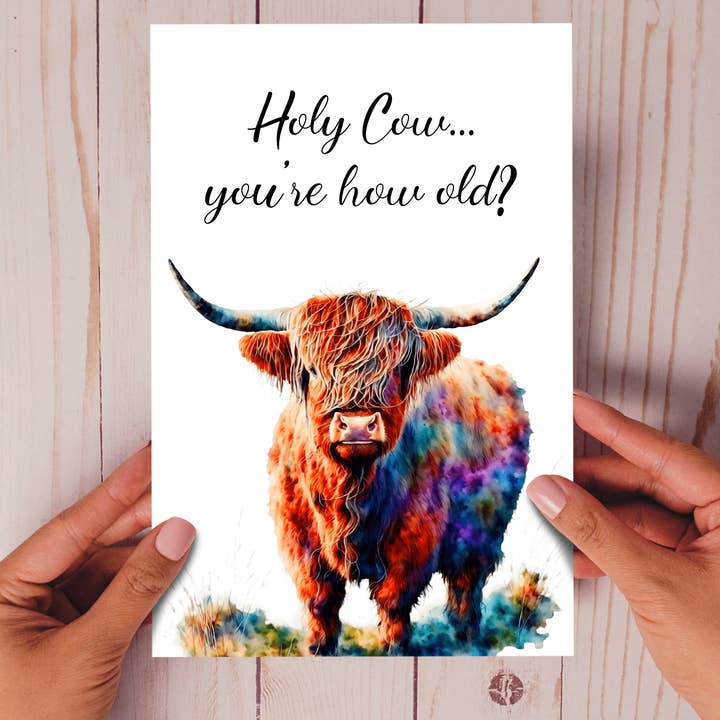 Homemade Hollydays Wholesale – wholesale Birthday card – Holy Cow, you're how old? - Eco-friendly funny cow card