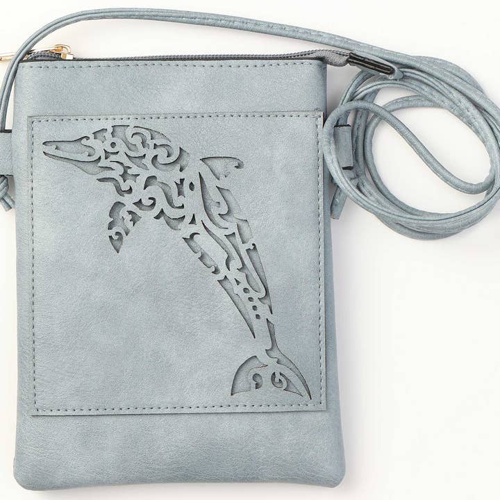 Shine Mark Accessories - Wholesale Crossbody Bag - Women's - Blue - Dolphin Lacer cut crossbody cellphone bag