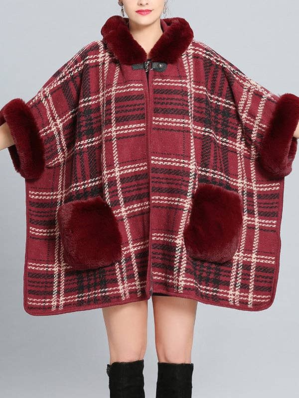 StyleGalX - Wholesale Cape - Women's - Feeling Fluffery Plaid Print Plus Size Cape Cardigan14