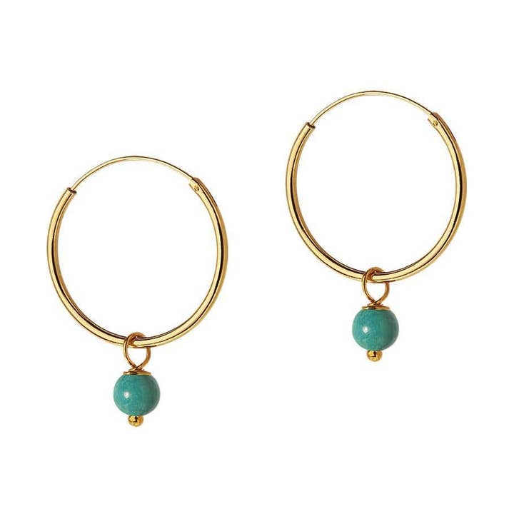 Orecchini a Cerchio placcati in oro con pietra blu turchese per la vendita all'ingrosso da parte di Juulry