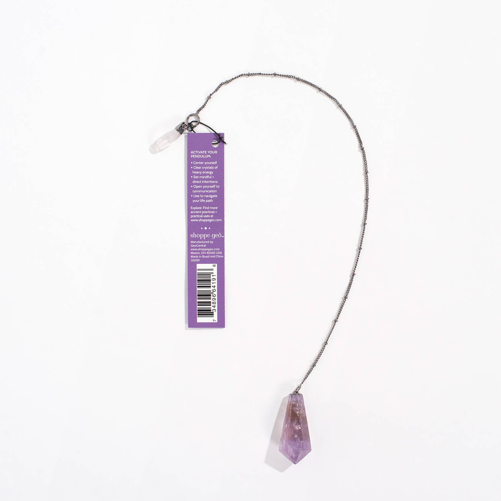 GeoCentral - Wholesale Meditation Supplies - Violet Light Crystal Pendulum - Crafted in Brazil2