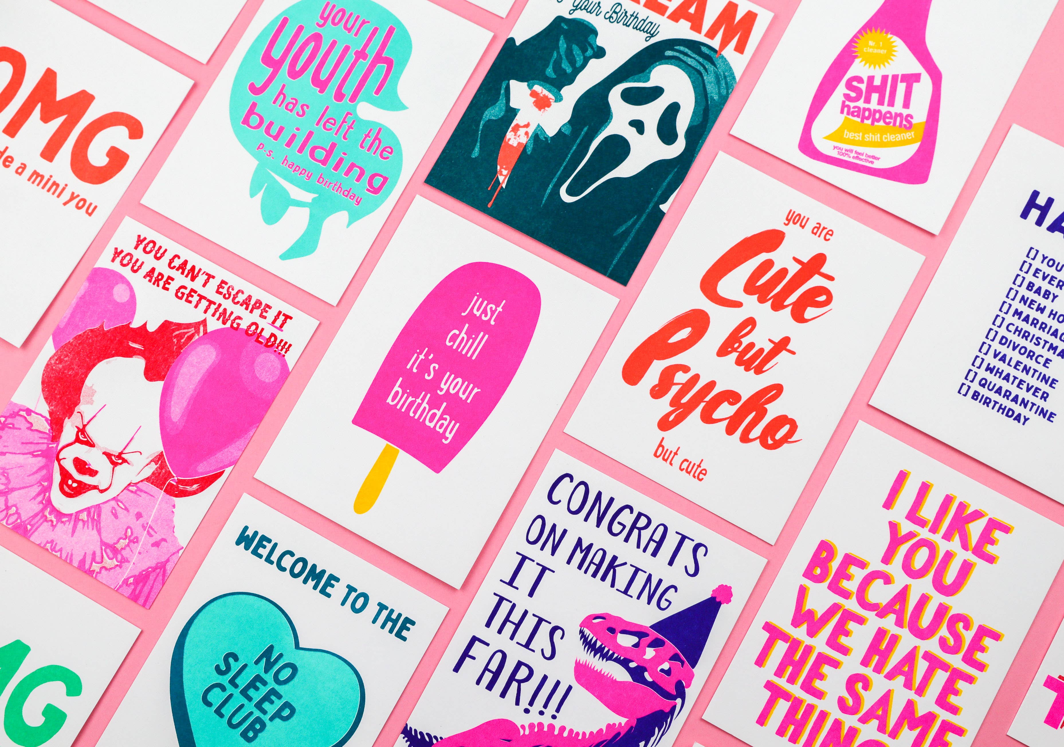 Studio Inktvis - Wholesale Birthday Card - Postcard Postcard Pennywise you can't escape IT risoprint4