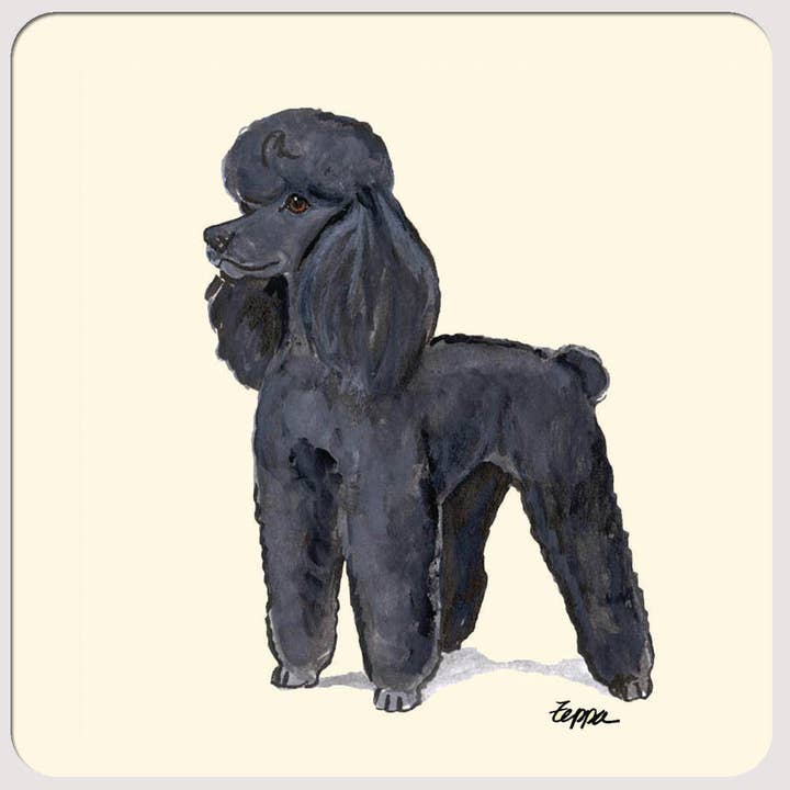 Poodle Black Beverage Coasters for wholesale by Zeppa Studios