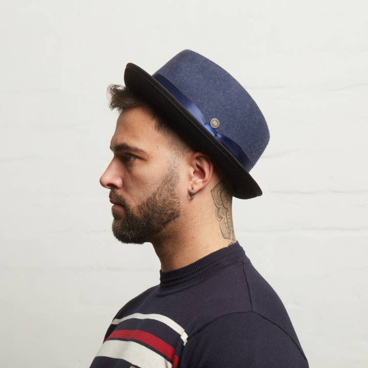 BENTLEY Two Tone Melange Felt Trilby Hat - Navy for wholesale by Dasmarca Hats