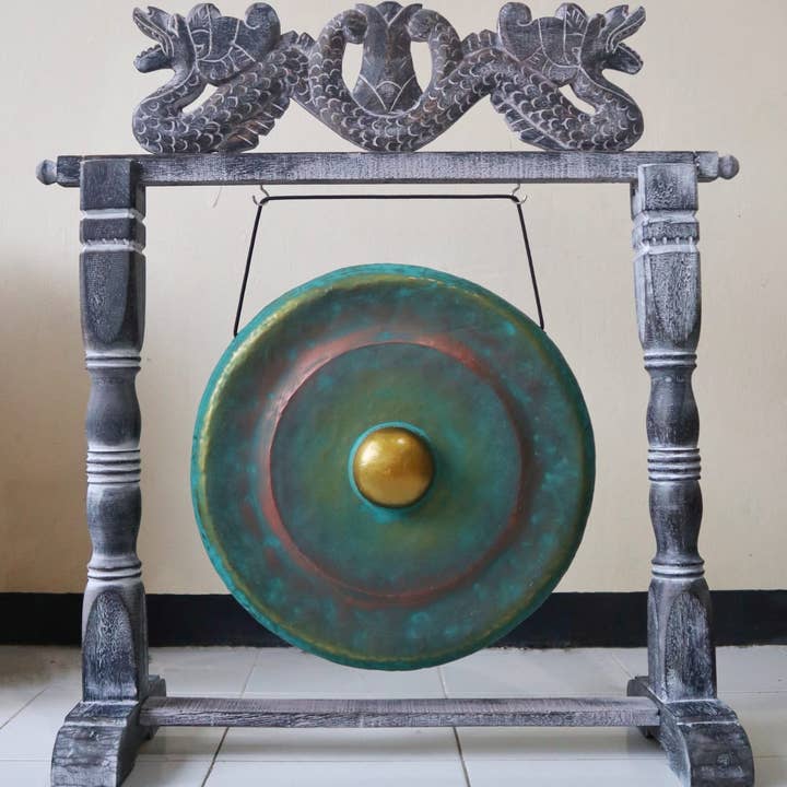 Medium Gong in Stand - 50cm - Greenwash for wholesale by Ancient Wisdom