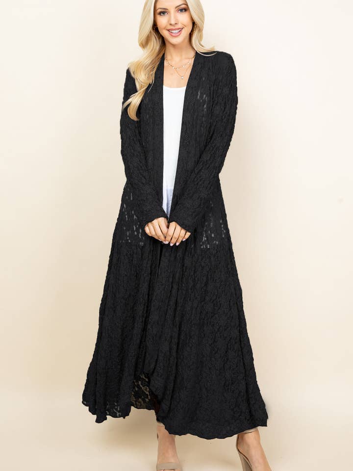 Long Lace Duster – Boho Pucker Jacket for Women | Made in USA for wholesale by Kooniez