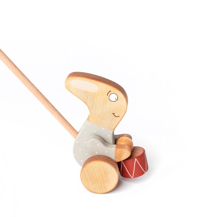 Friendly Toys - Wholesale Wood Toy - Kids - Handmade Wooden Toy, Rabbit with a Drum Push Toy1