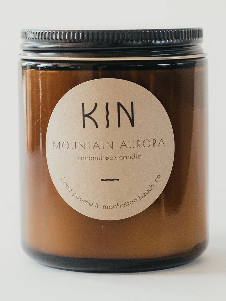 Mountain Aurora- 8oz Amber Jar for wholesale by Kin Candle Co.