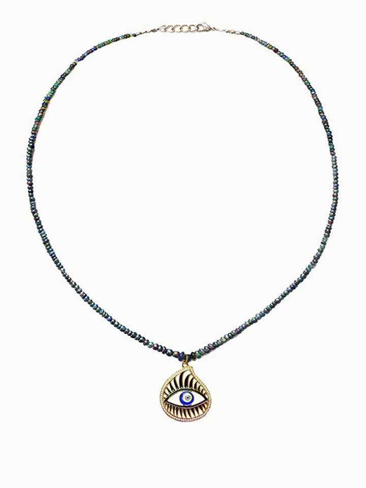 Collar Sivalya Protective Abundance con ópalo negro con forma de ojo malvado para venta al por mayor de Sivalya