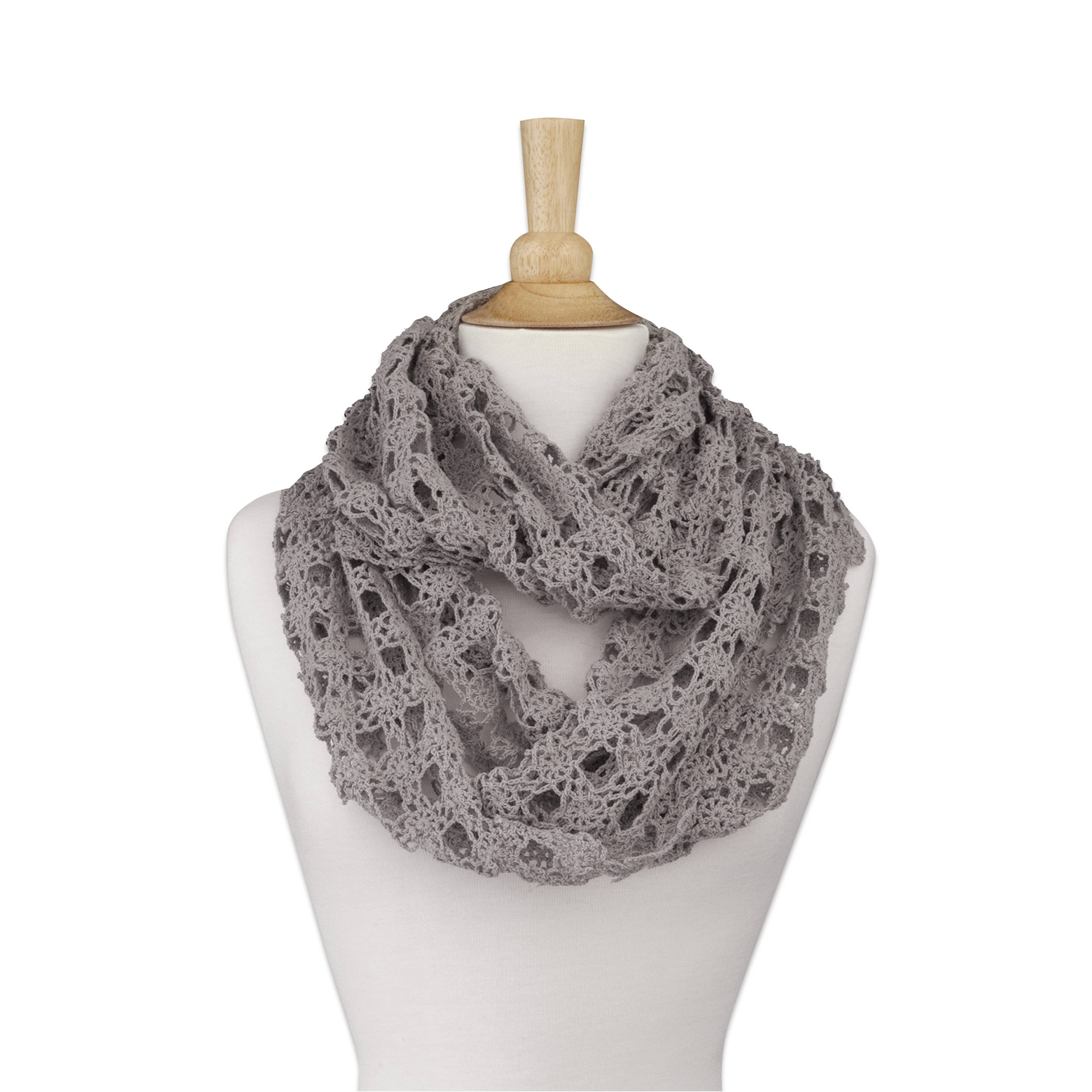 Heritage Lace - Wholesale Scarf - Women's - Crochet Envy 16x60 White Gray Black Cotton Infinity Scarf 1