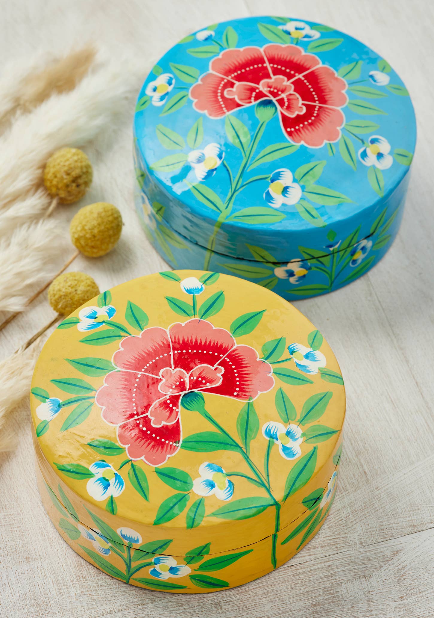 Namaste – wholesale Jewellery box/organiser – Kashmiri Chrysanthemum Handpainted Trinket Box Large3