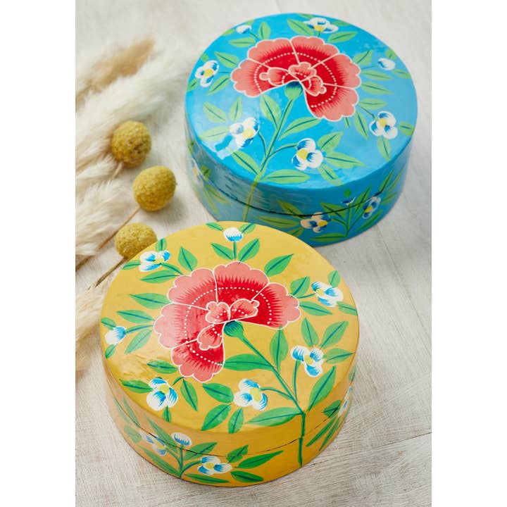 Namaste - Wholesale Jewellery box/organiser - Kashmiri Chrysanthemum Handpainted Trinket Box Large3