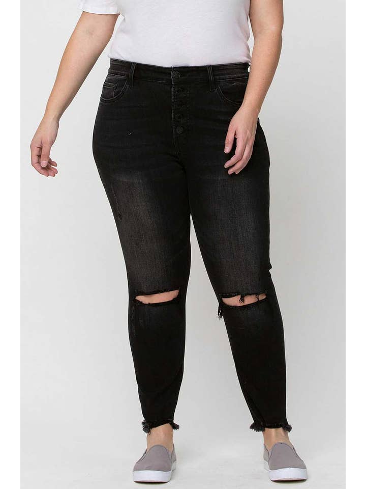 NACHT-REFLEXION PLUS SIZE HIGH RISE BUTTON FLY SKINNY JEANS V2125SHC-P für den Großhandel auf Faire