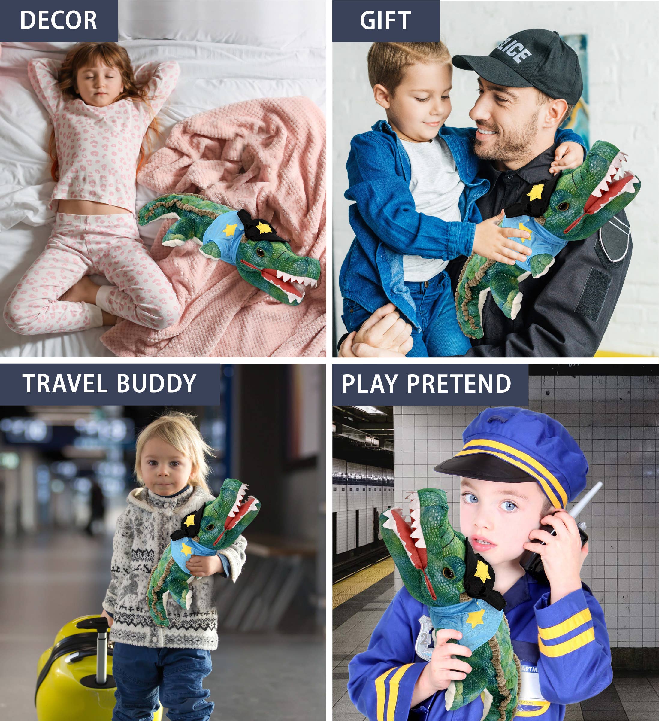 Cota Global – Peluche - Crianças e bebés por atacado – Pelúcia Polícia - Coleção Selvagem Pelúcia - Jacaré Verde de 24"3