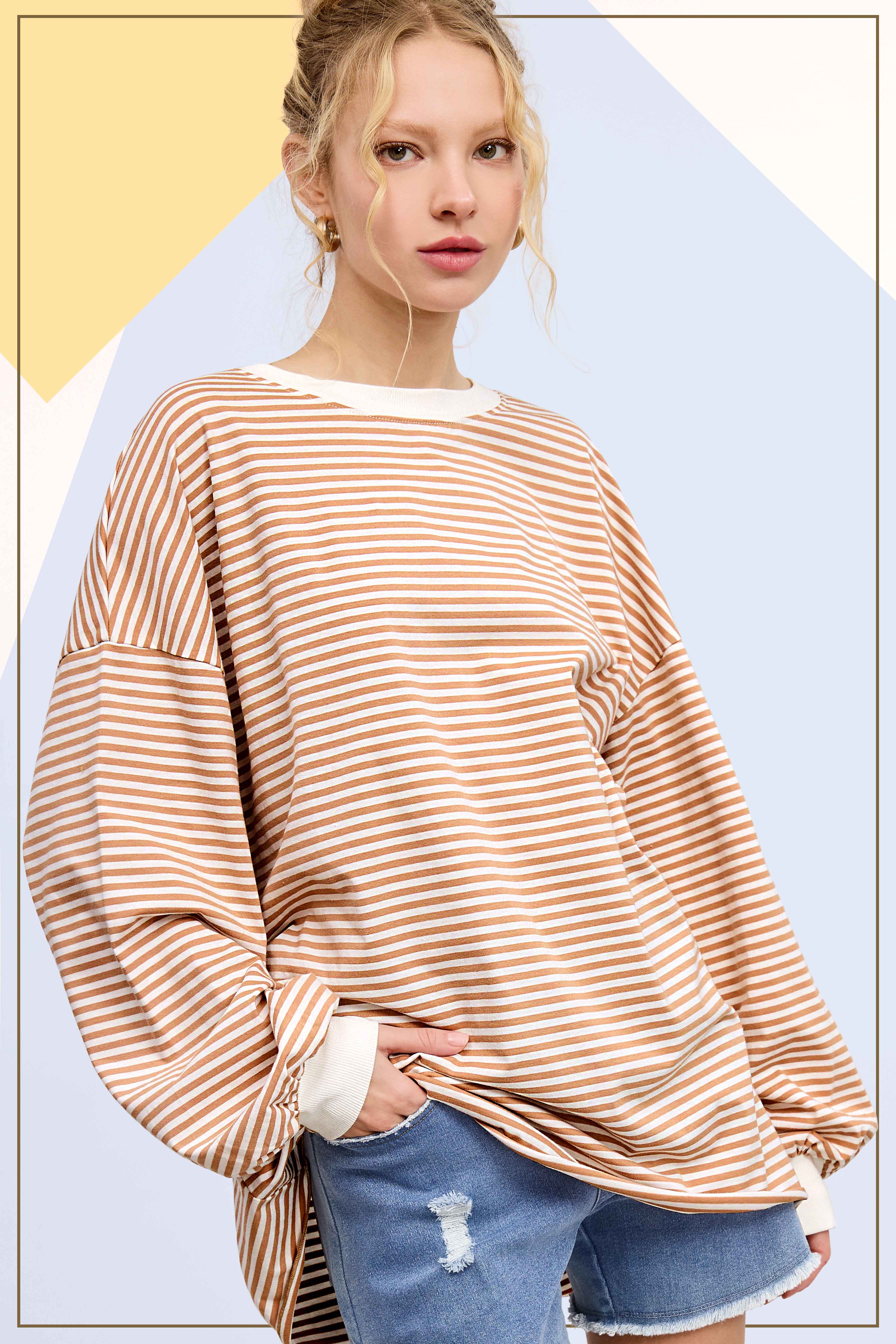 La Miel - Vente Haut en maille – femme - Pull oversize à manches longues rayé32