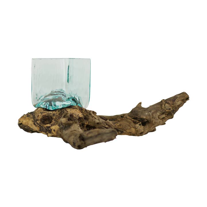 Square Glass Vessel on Gamal Root - Approx. 10cm across for wholesale by Cohasset Gifts