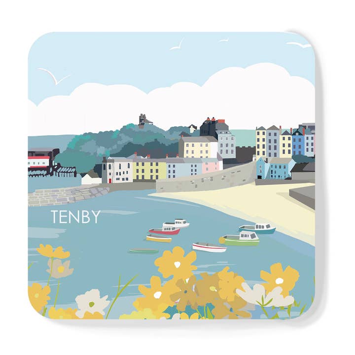 TENBY WALES ACHTERBAHN
9 CM X 9 CM GROSSER UNTERSETZER MIT KORKRÜCKSEITE für den Großhandel von Betty Boyns Designs