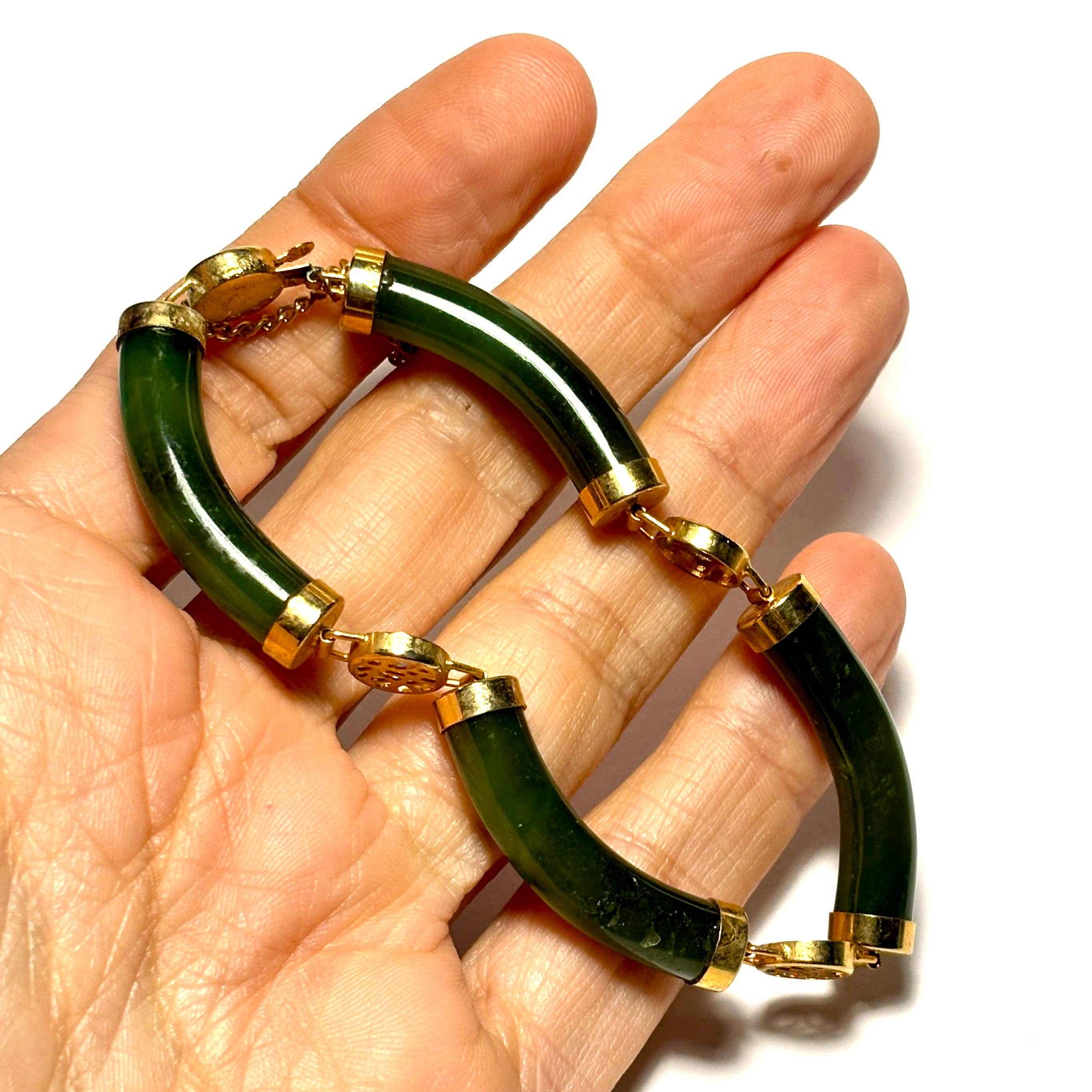 Whitestone Jewelry Co. - Wholesale Bangle Bracelet - Vintage Chinese Jade Bracelet with Gold Fittings and Clasp3