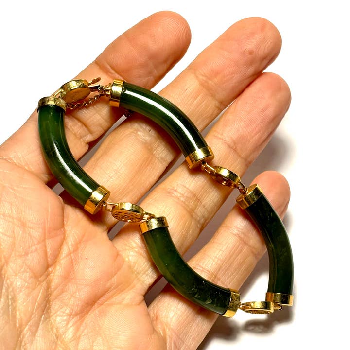 Whitestone Jewelry Co. - Wholesale Bangle Bracelet - Vintage Chinese Jade Bracelet with Gold Fittings and Clasp3