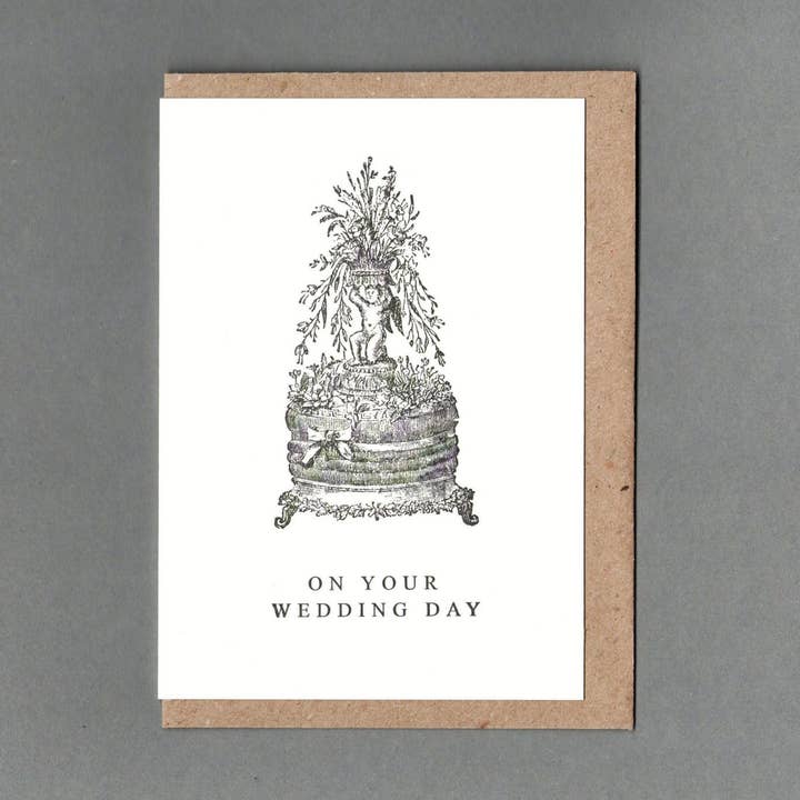 Wedding Cake. Letterpress Greeting Card, Eco Friendly for wholesale by The Passenger Press