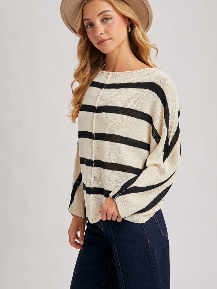 Bluivy - Wholesale Knit Sweater - Women's - SHEER STRIPED OVERSIZE KNIT PULLOVER4