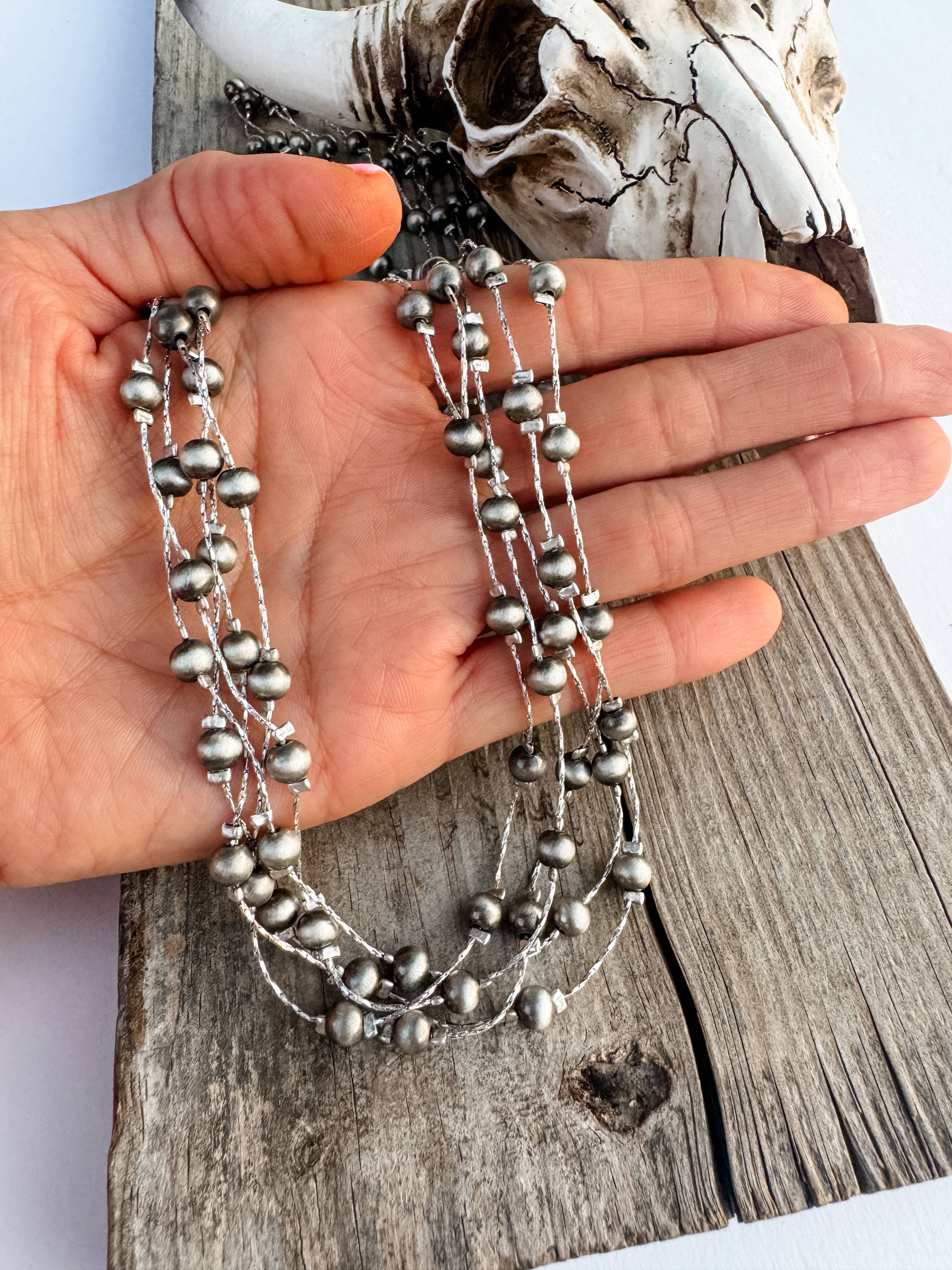 Boho Ranch Shop - Wholesale Pendant/Charm Necklace - Western Navajo Style Pearl Wire Layered Necklace1