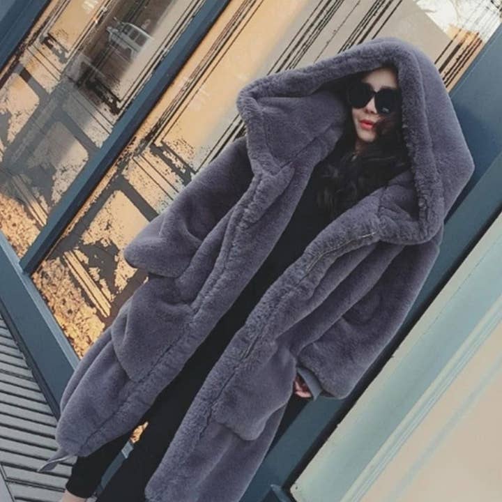 OSLO grauer Oversize Kunstpelzmantel für den Großhandel von ALLARA