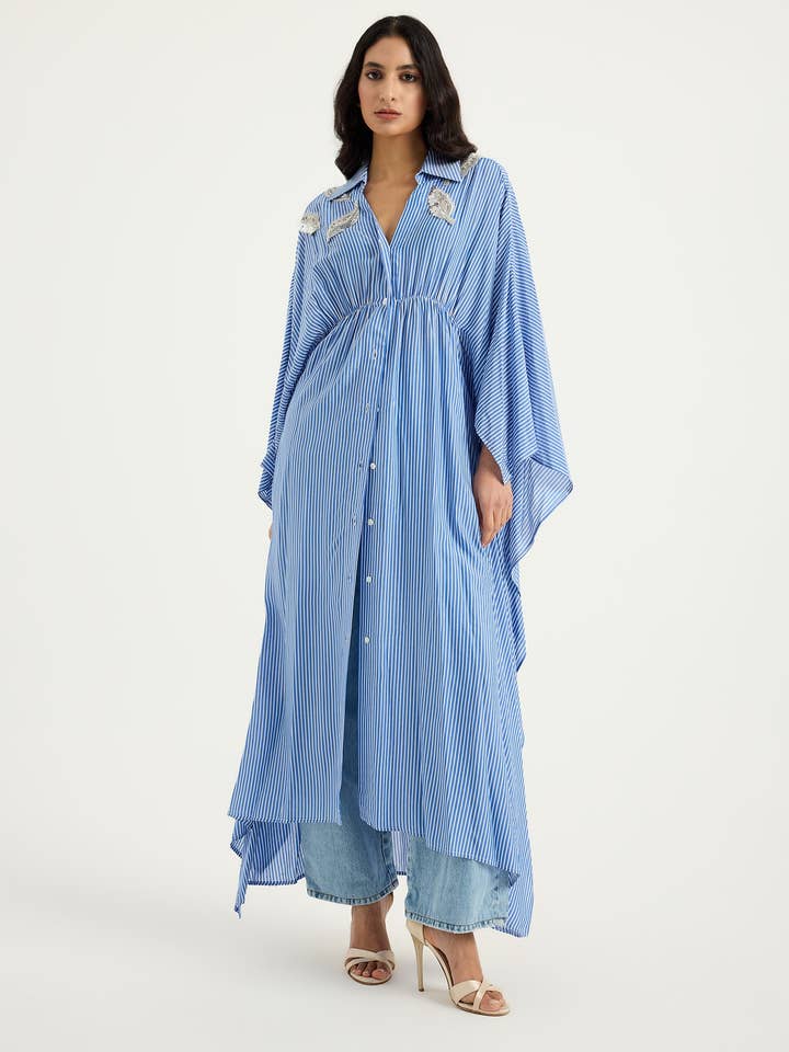 Store WF – wholesale Kaftan – Women's – Striped Silver Embellishment Kaftan Dress3