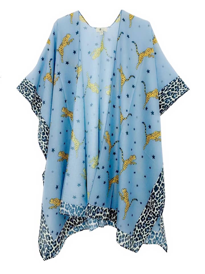 Blå Leopard gräns Accent Kimono för wholesale av JC Sunny Fashion