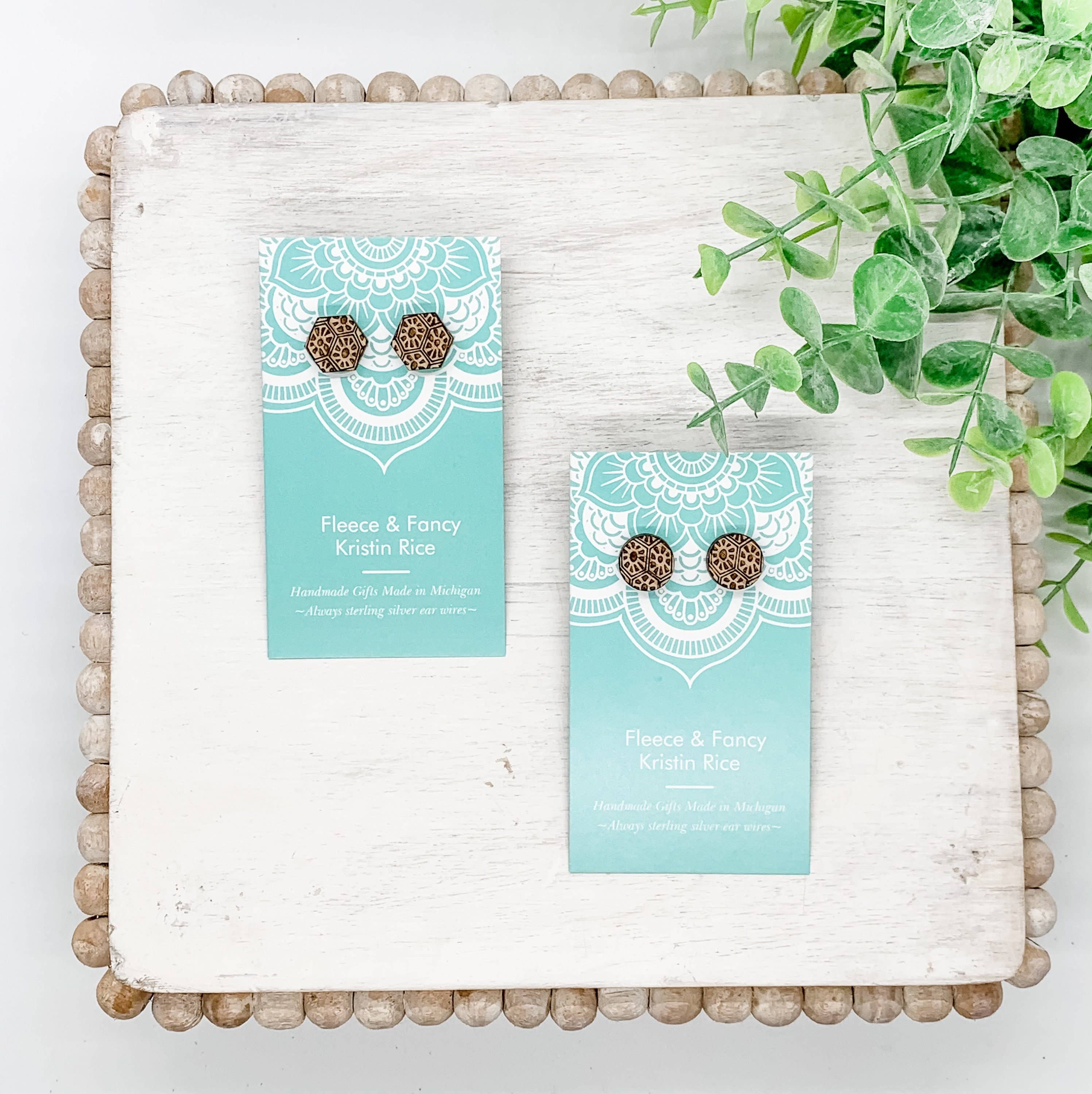 Fleece & Fancy - Wholesale Stud/Post Earrings - Laser Cut Petoskey Stone Stud Earrings