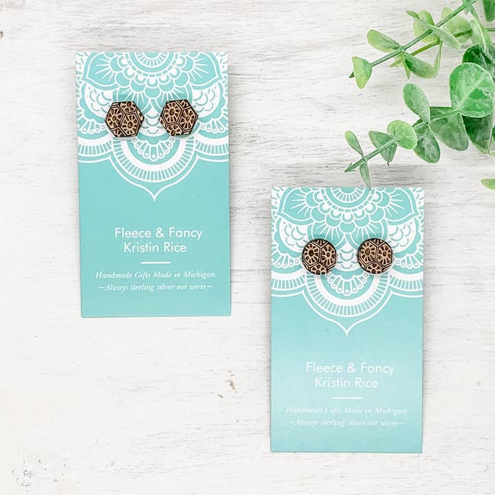 Fleece & Fancy - Wholesale Stud/Post Earrings - Laser Cut Petoskey Stone Stud Earrings0