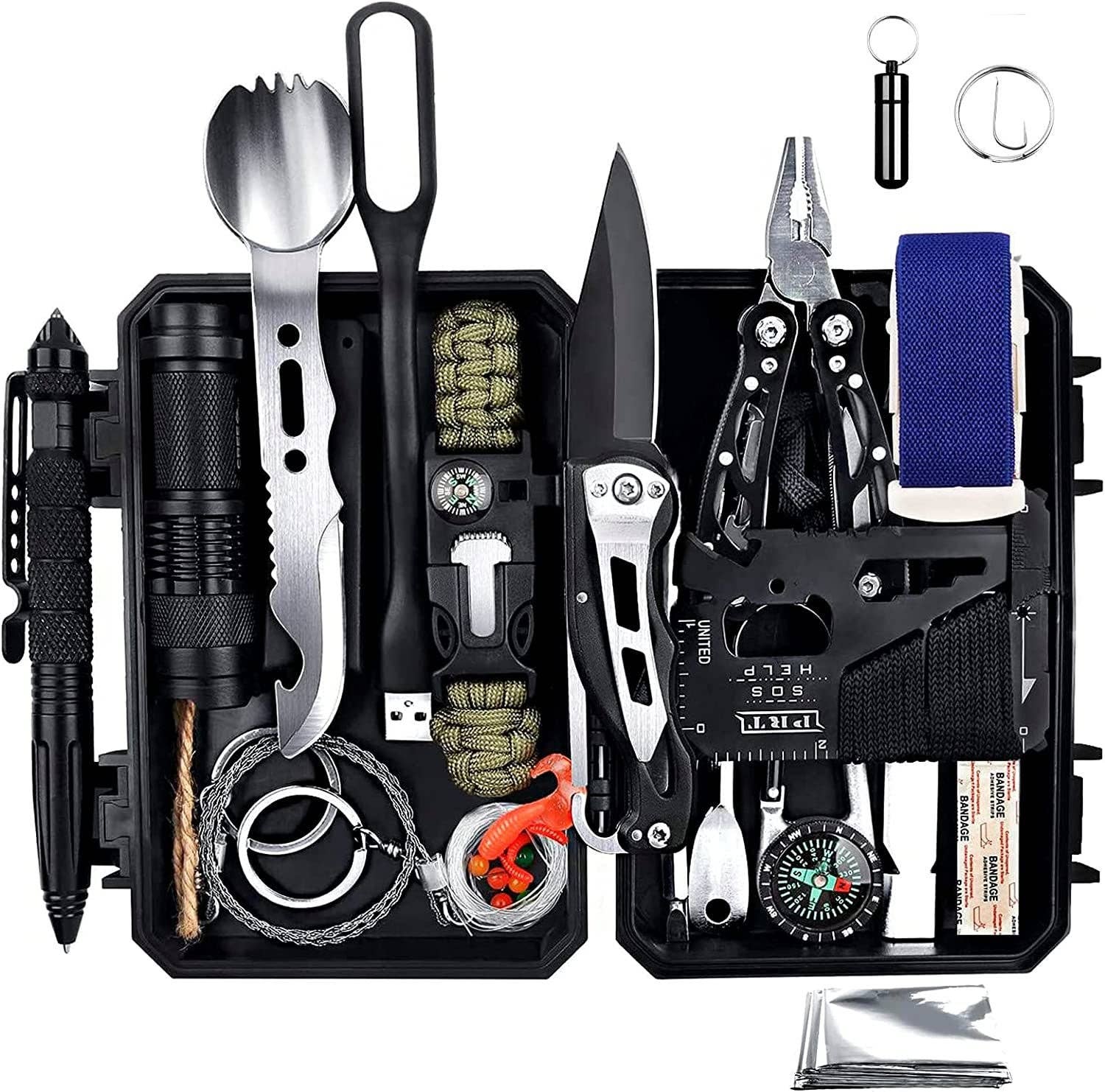 black Emergency Survival Gear Kits 60 in 1 for wholesale on Faire6