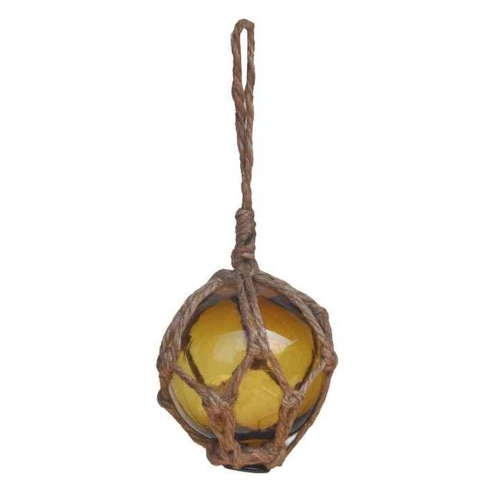 Hampton Nautical – wholesale Dekorativt bordsobjekt – Bärnsten japanska glas boll fiske flottör med brun nät dekoration 3 ”2