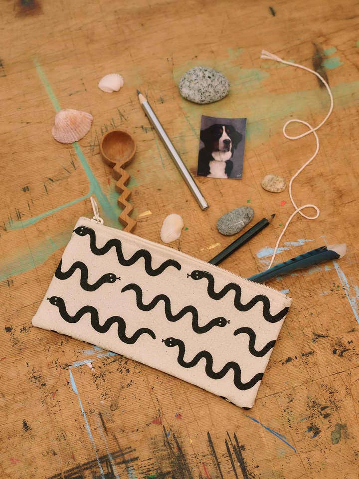 Hand Printed and Sewn Pencil Bag for wholesale by LCQKS