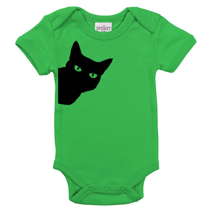 Spunky Stork - Wholesale Screen Printed T-Shirt - Kids - Black Cat Green Eyes Spooky Halloween Baby Toddler Shirt8