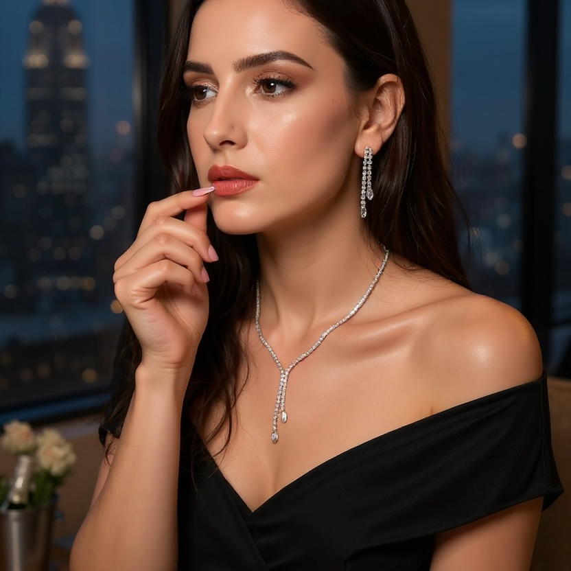 Athena Bridal Jewellery – wholesale Jewellery set – CZ COLLECTION - CRYSTAL SHIMMER DROP NECKLACE - NK268 SILVER4