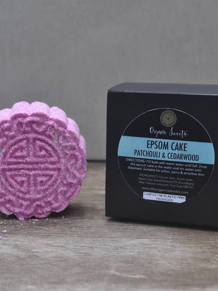 Epsom Bath Cake - Patchouli & Cedarwood for wholesale by The Organic Sweetie