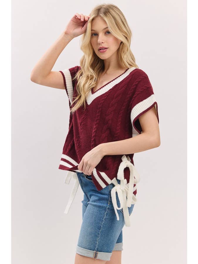 Sewn and Seen - Wholesale Sweater Vest - Women's - Cable Knit Varsity Sweater Vest34