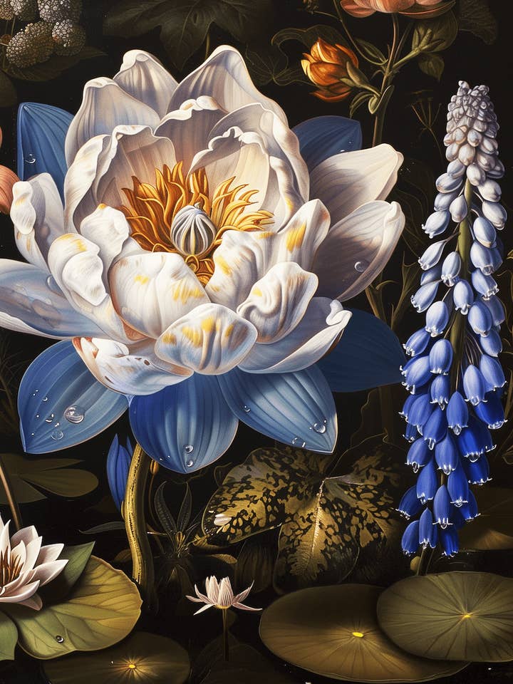 Medieval Flower Pond Painting 8"x10" Floral Art Print for 11"x14" Frame for wholesale by Mowbi