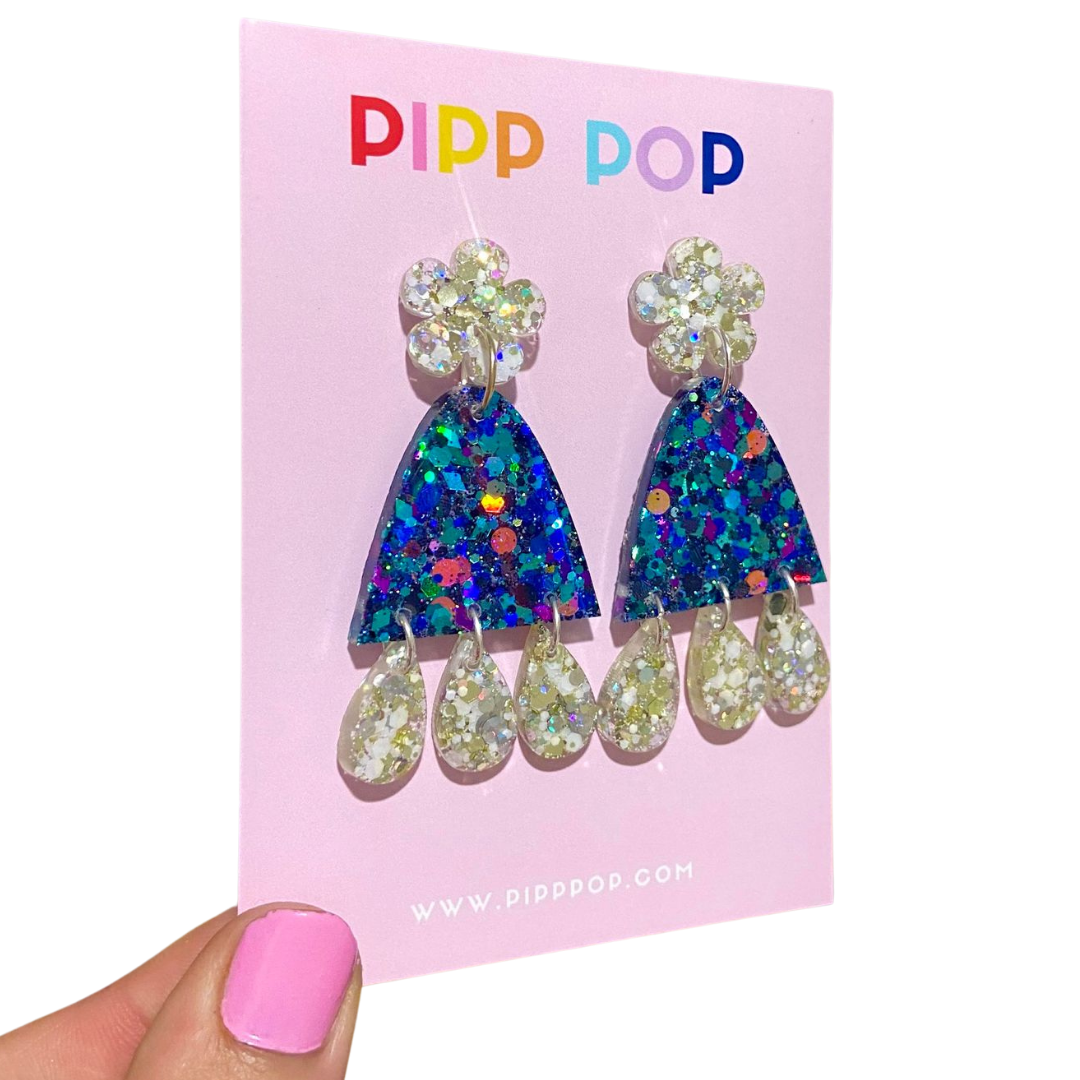 Pipp Pop – wholesale Dangle earrings – Suzie Glitter Dangles - Blue Illusion - 2 styles available1
