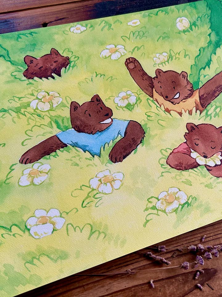 Meadow Frolic 17 x 11” Art Print for wholesale by Cottonbook