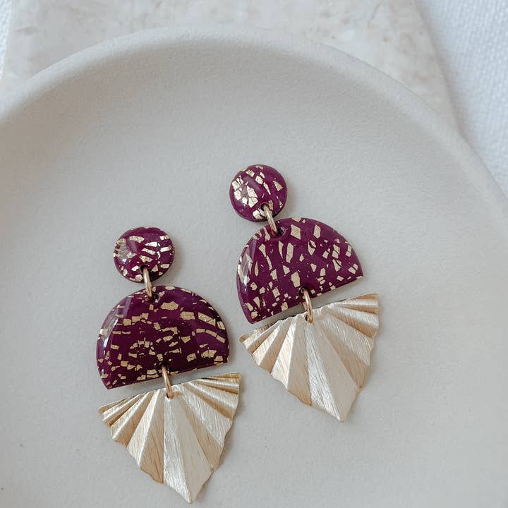 LESVARANDCLAY - Wholesale Dangle Earrings - Bordeaux & Gold Polymer Clay Earrings1
