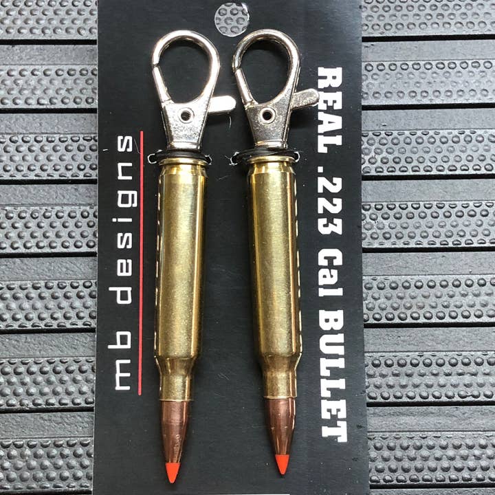 Pair of Real .223 5.56 Bullet Zipper Pulls or Keychains for wholesale by MB Designs