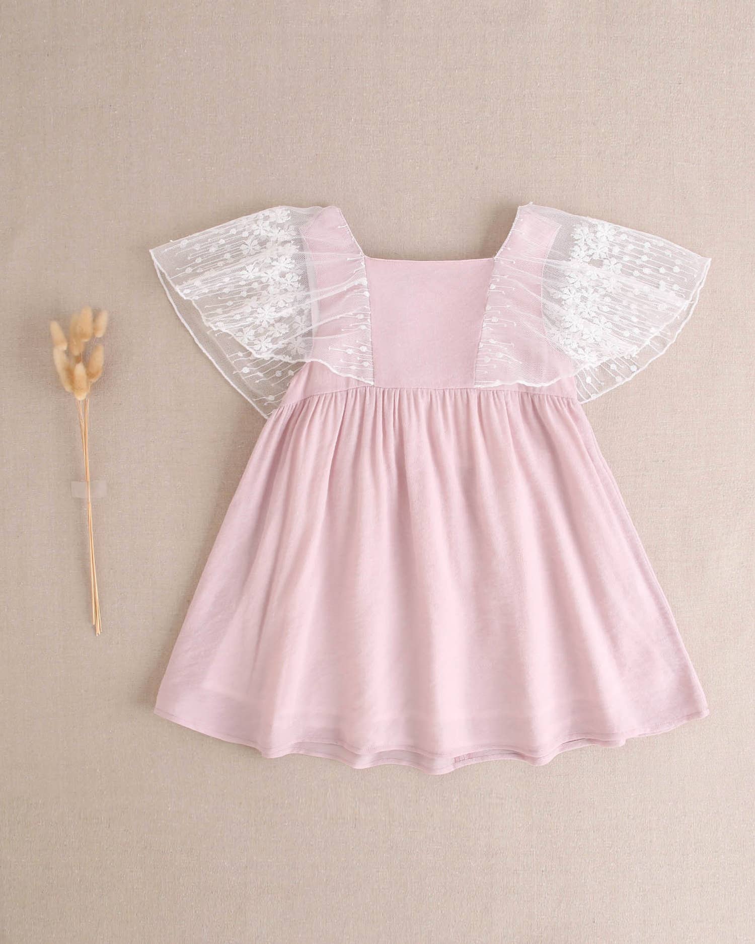 Dadati – wholesale Klänning – Barn – Pale rosa ceremoni-klänning för flicka med tyll på ärmar i maxilängd0