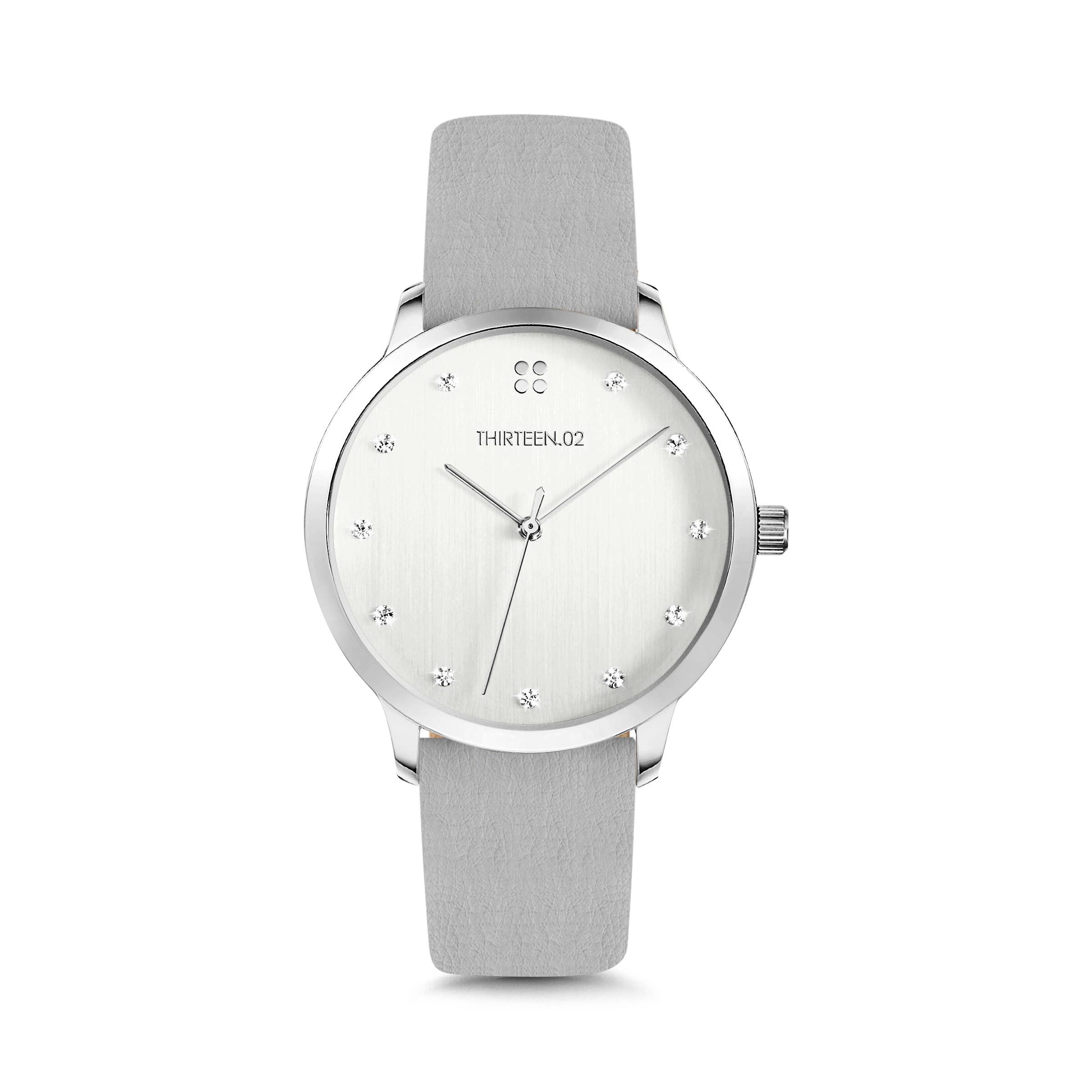 1302 Watch Co. - Venta al por mayor Reloj de pulsera - Mujer - Reloj para mujer de 38 mm: caja plateada con esfera plateada y piedras5