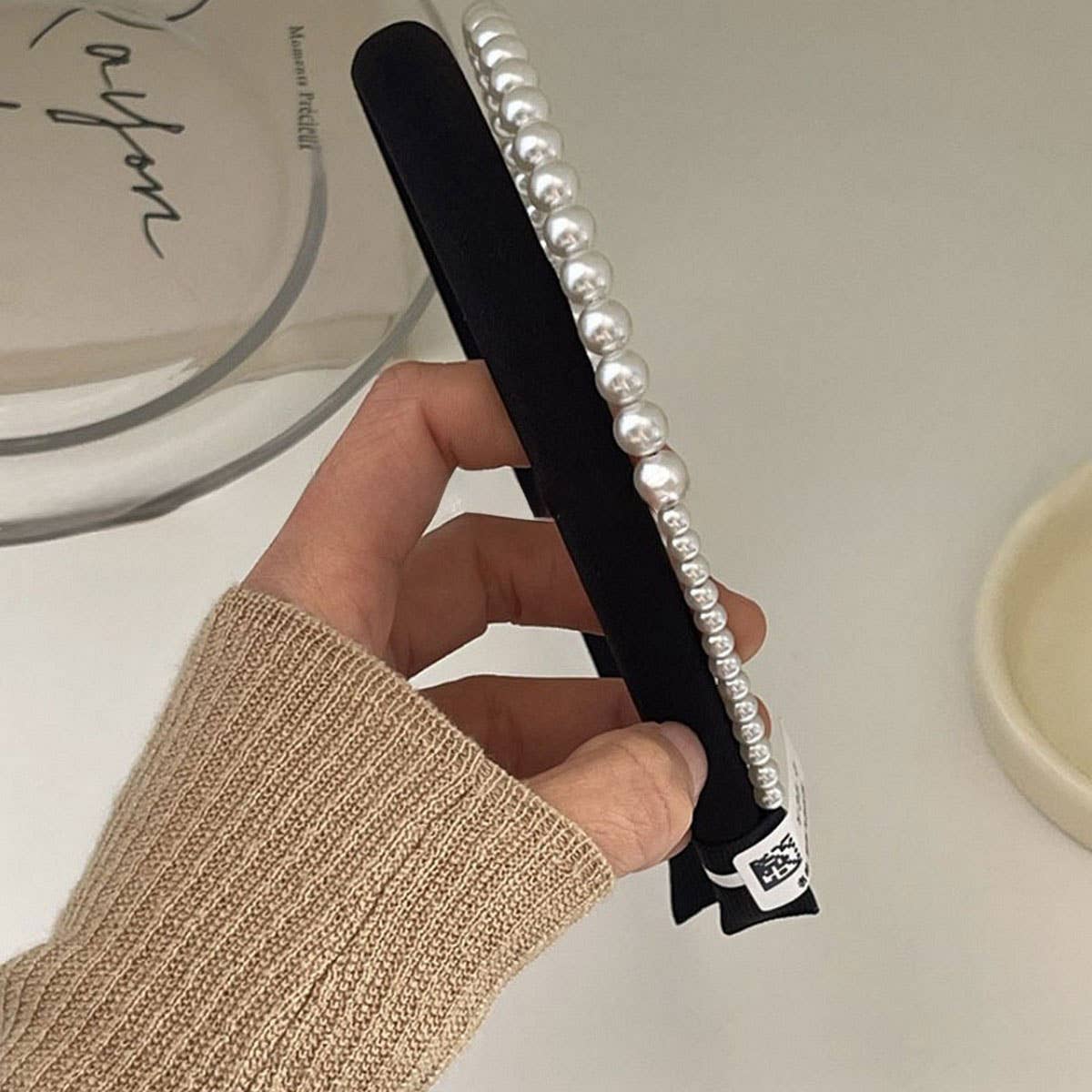 ACCITY - Wholesale Fashion Headband - Women's - SATIN PEARL DOUBLE LAYER HEADBAND_CWAHA04371