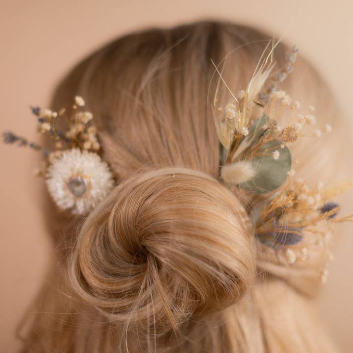 Juego de horquillas para el pelo con diseño de cardo escocés y flores secas, horquillas para el pelo boho, horquillas para boda, juego de horquillas para venta al por mayor de Hidden Botanics